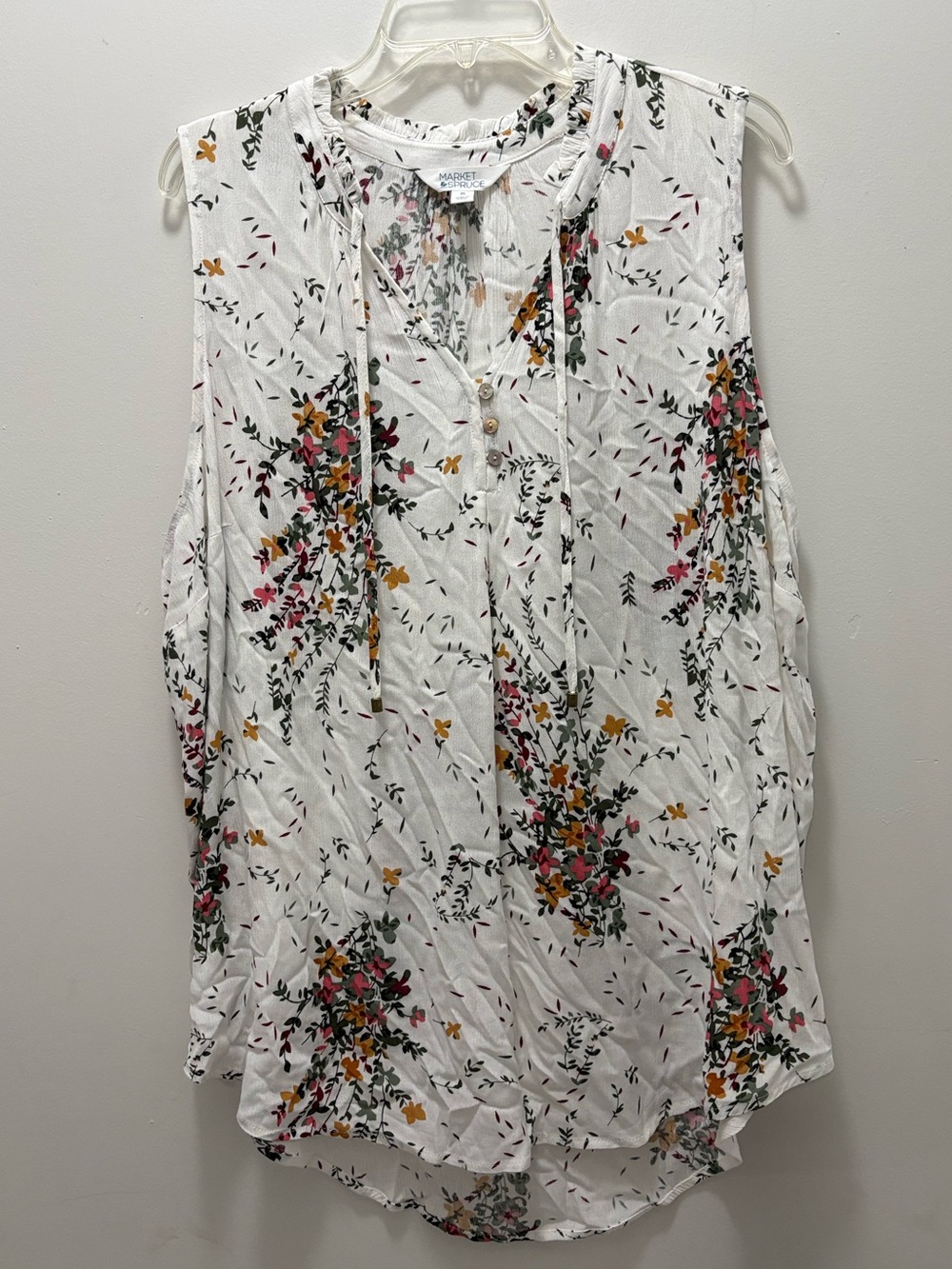 Market & Spruce White Floral Sleeveless Peasant Top